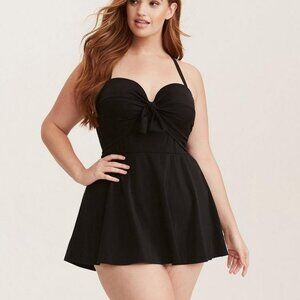 Torrid Black Tie Front Skater One-Piece Swimsuit Sz 2 (18-20)